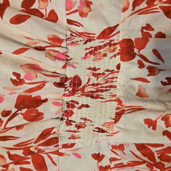 Banana Republic Red and White Floral Cap Sleeve Cotton-Linen Blend Dress Size 10 - Picture 5 of 8